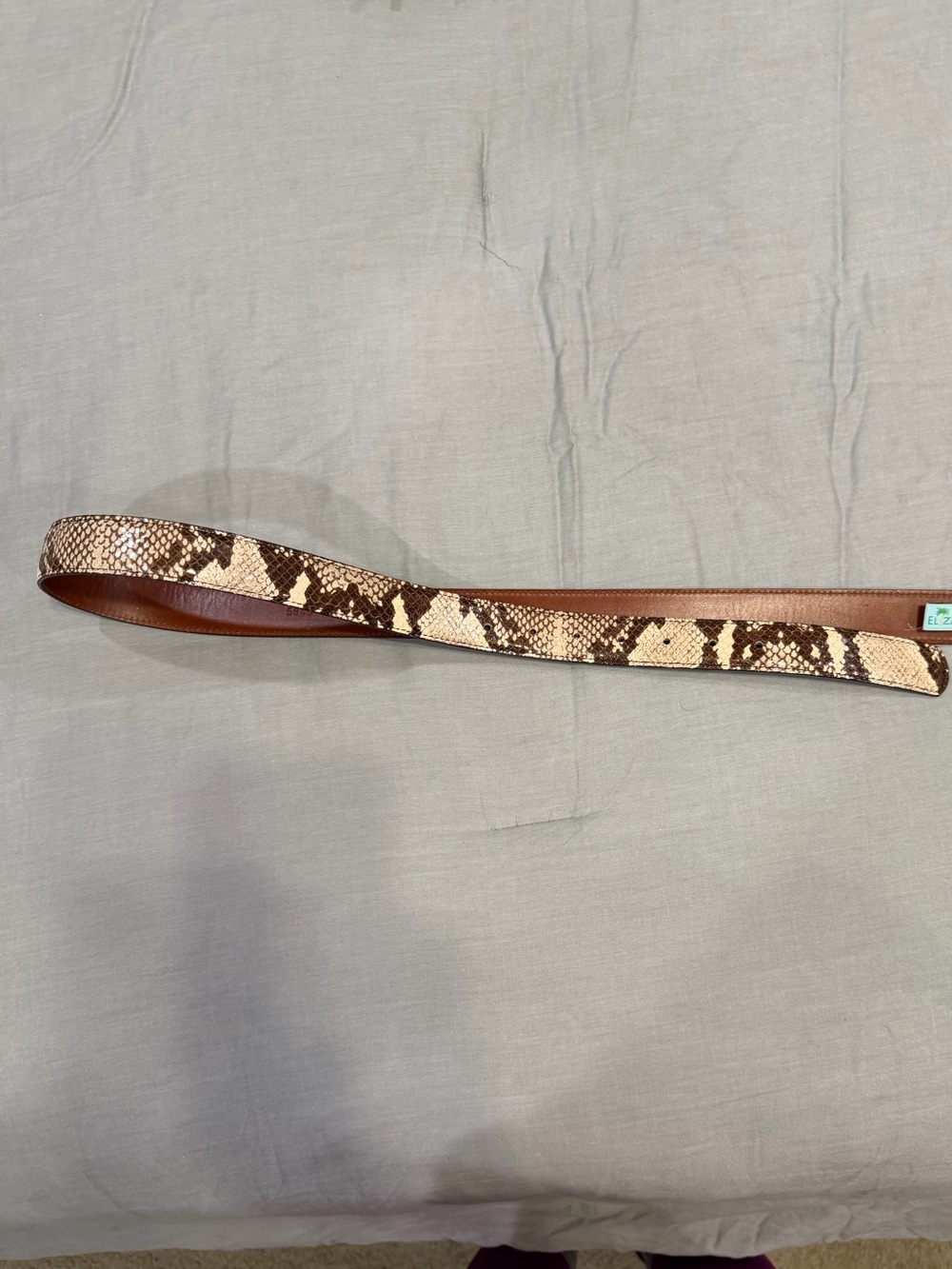 Eliza B Snake-Print Leather Belt in Brown & Cream